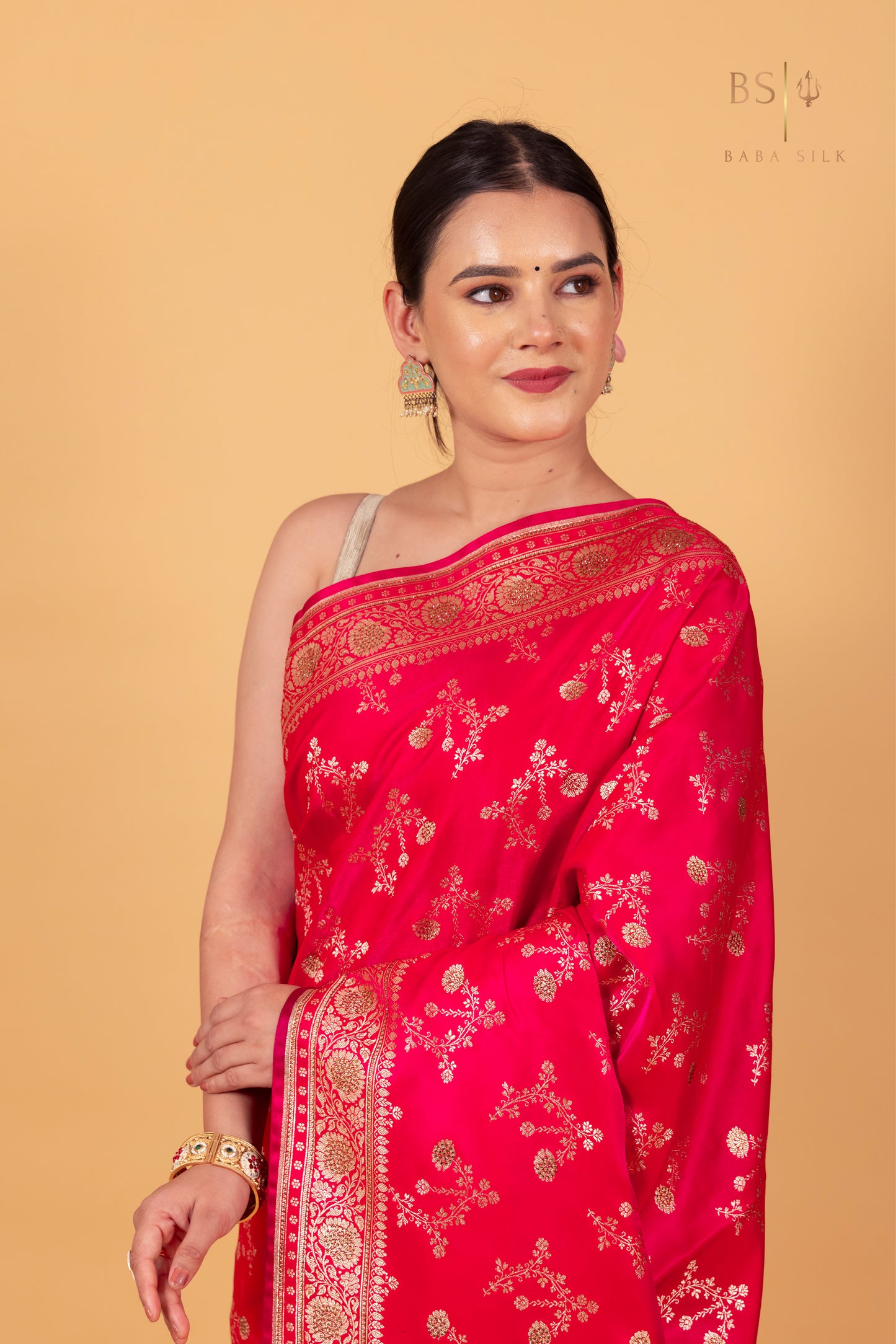 Pink Orange Jaal Banarasi Silk Saree - Baba Silk