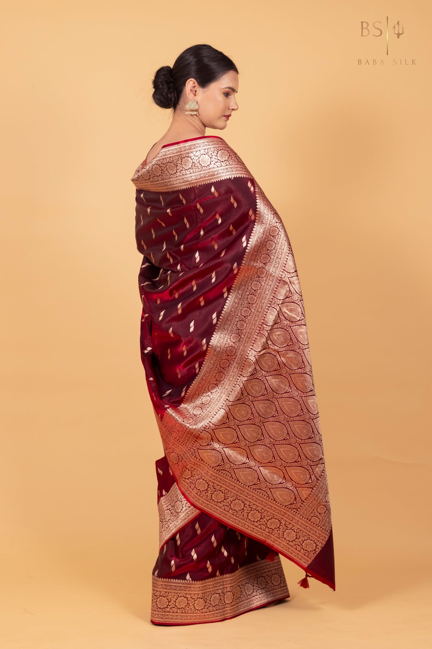 Maroon Booti Banarasi Silk Saree