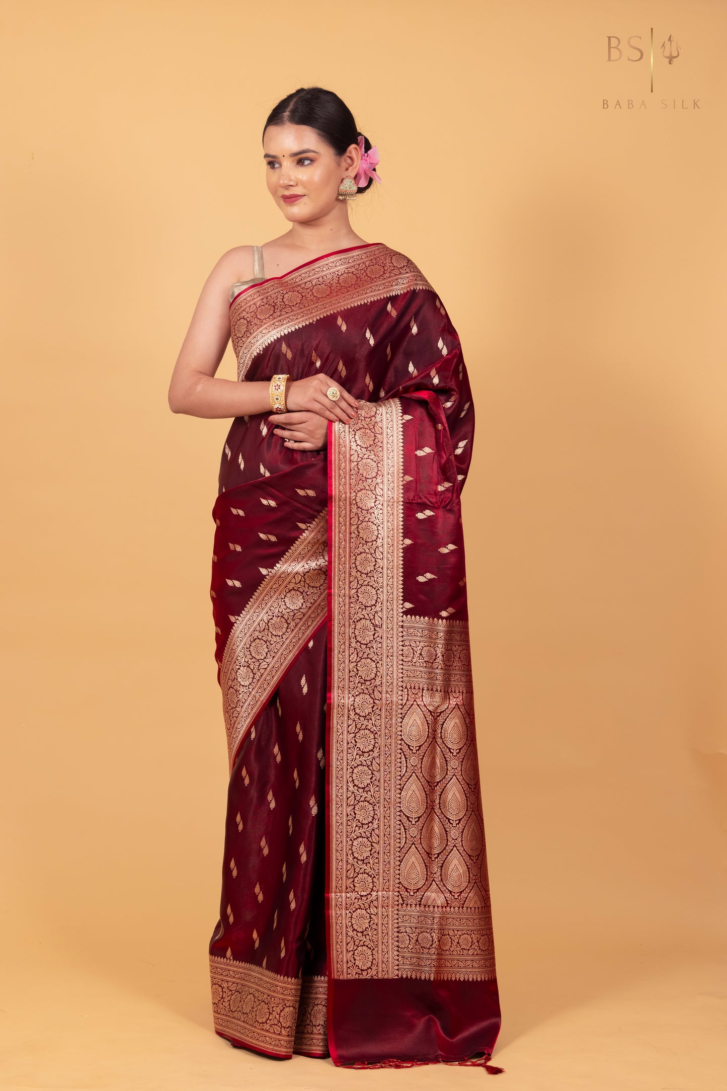 Maroon Booti Banarasi Silk Saree