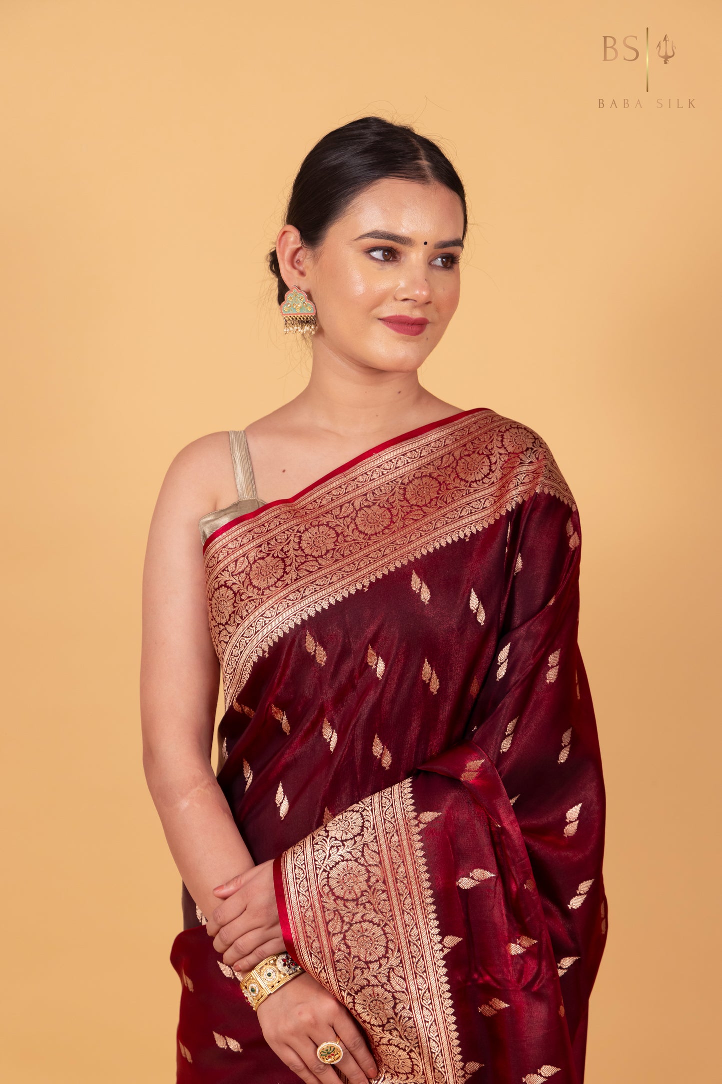 Maroon Booti Banarasi Silk Saree