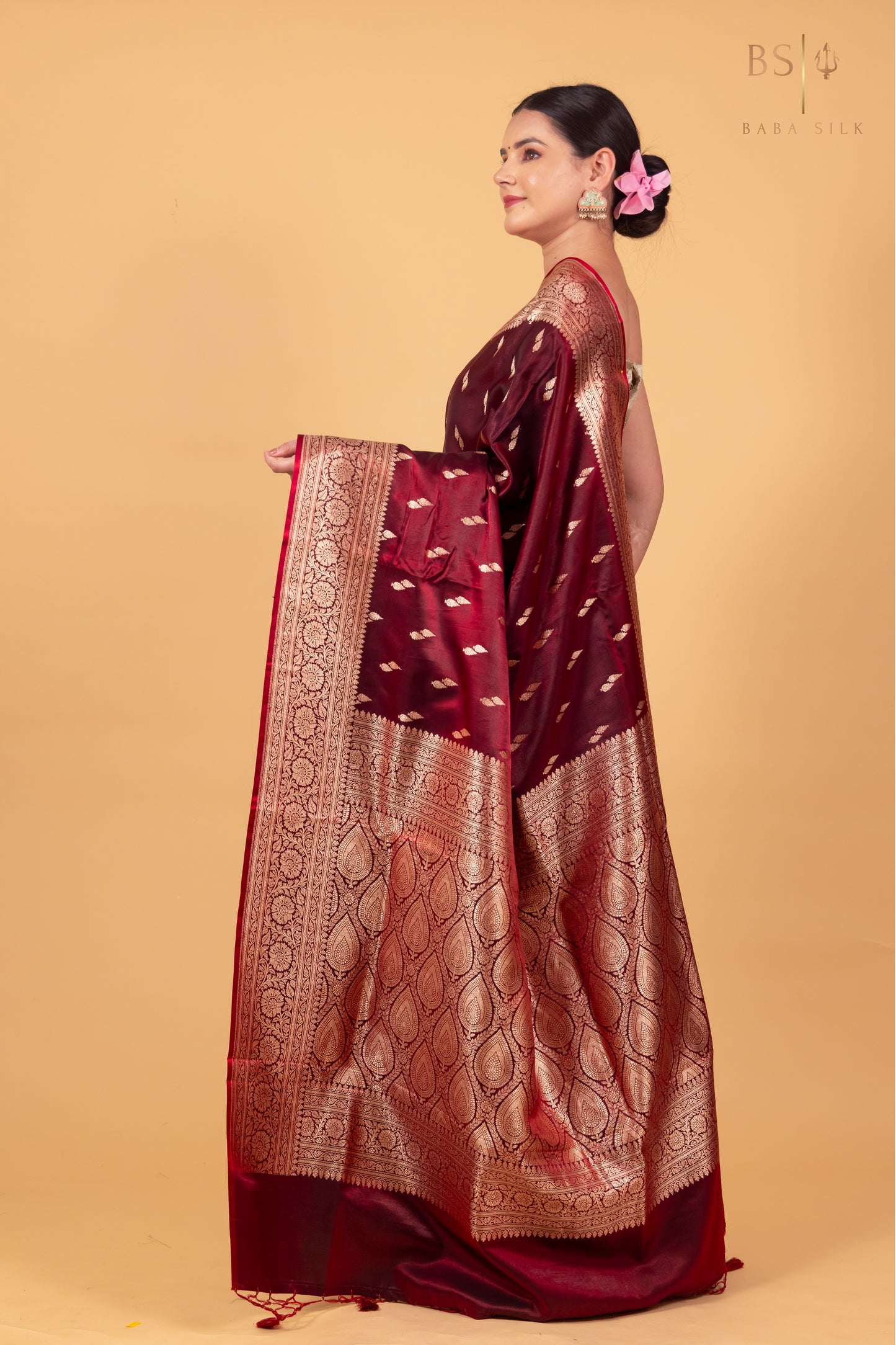 Maroon Booti Banarasi Silk Saree