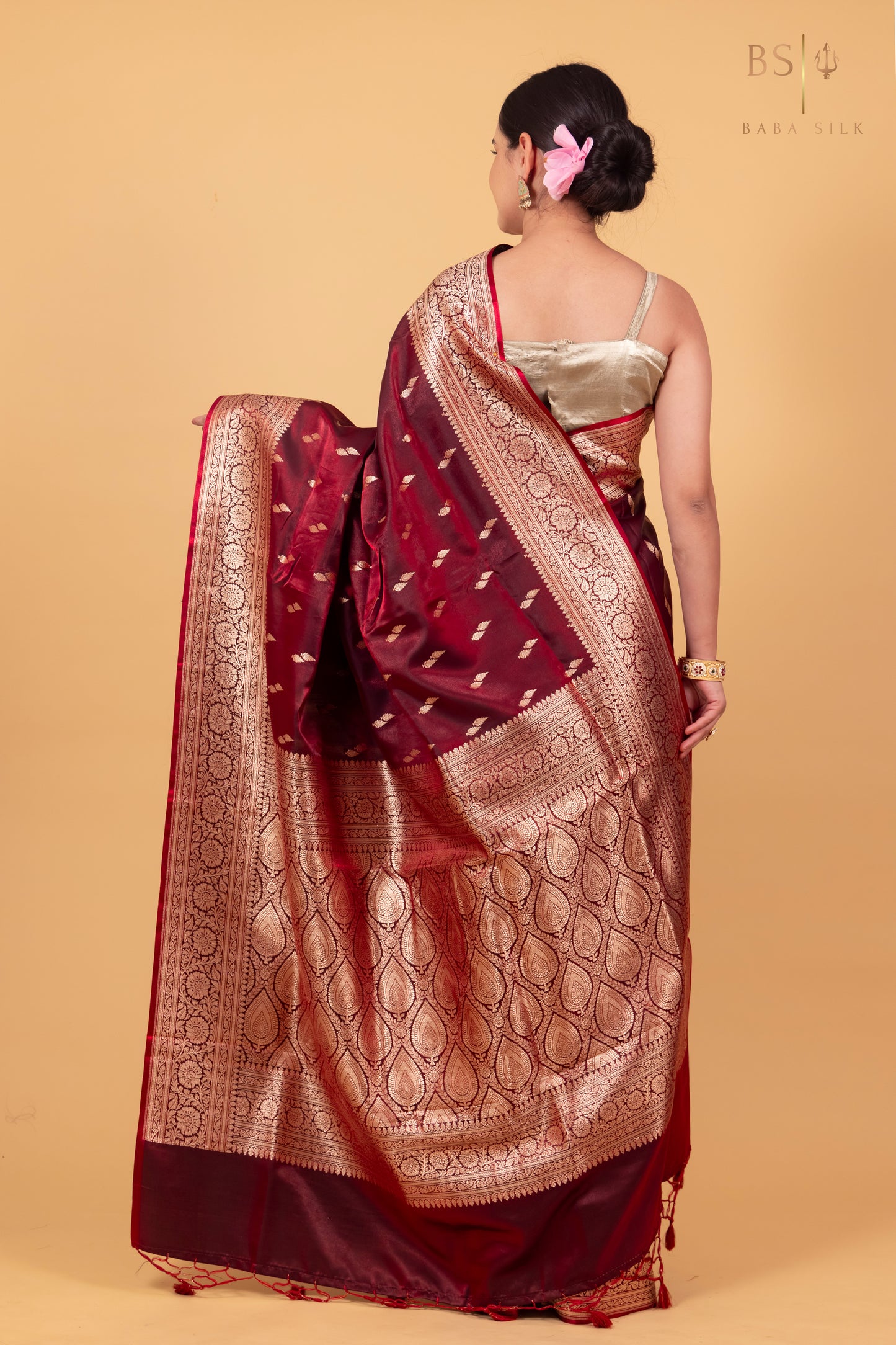 Maroon Booti Banarasi Silk Saree