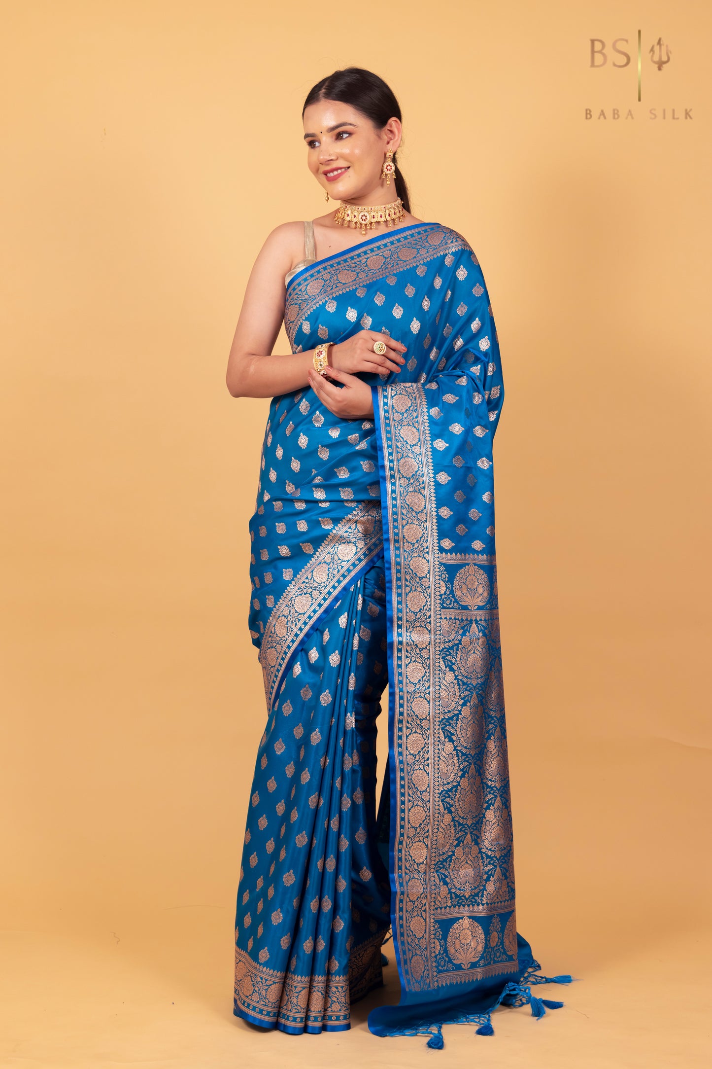 Peacock Blue Booti Banarasi Silk Saree