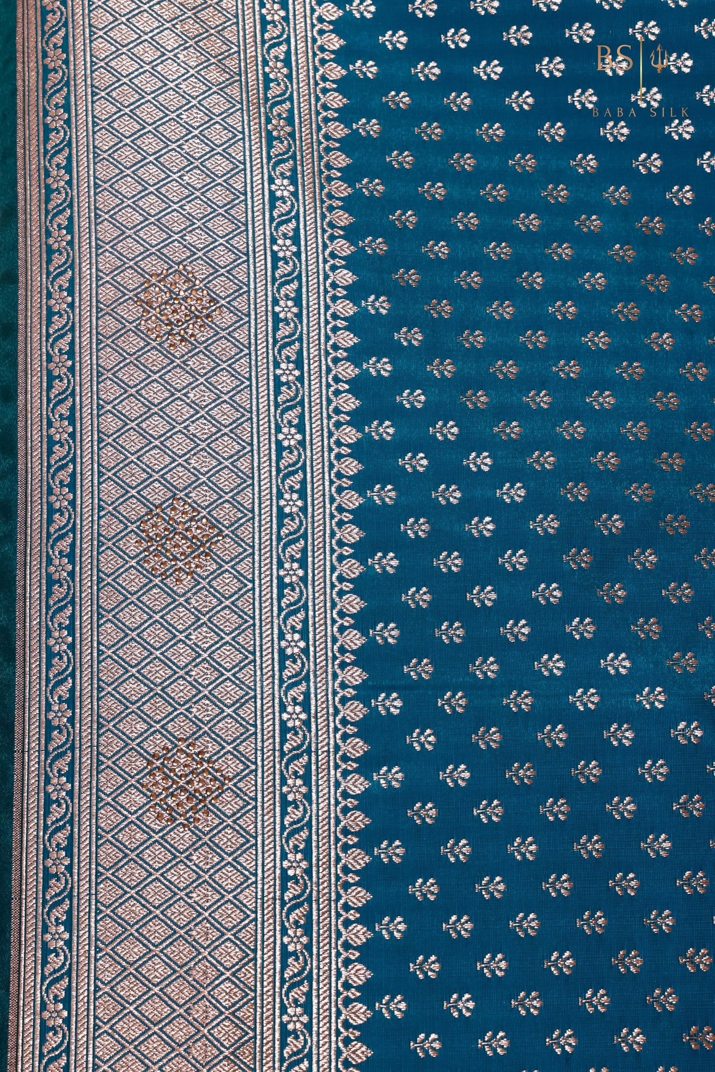 Dark Teal Blue Booti Banarasi Silk Saree