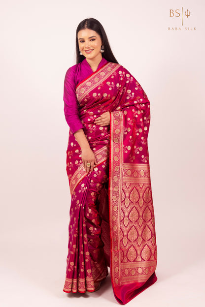 Bright Pink Jaal with swarovski Banarasi Silk Saree