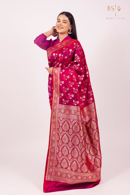 Bright Pink Jaal with swarovski Banarasi Silk Saree