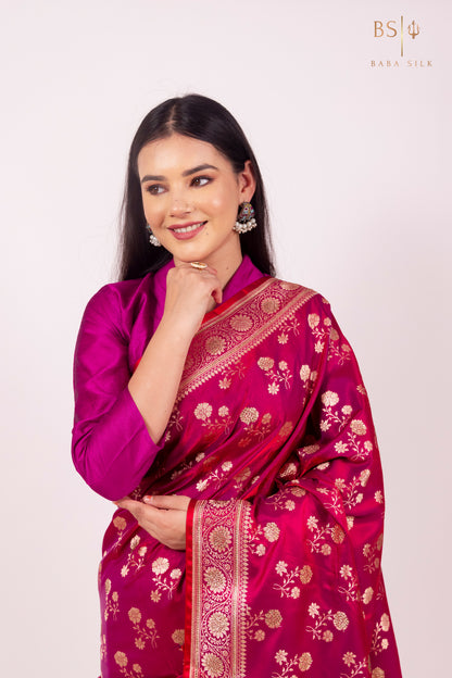 Bright Pink Jaal with swarovski Banarasi Silk Saree
