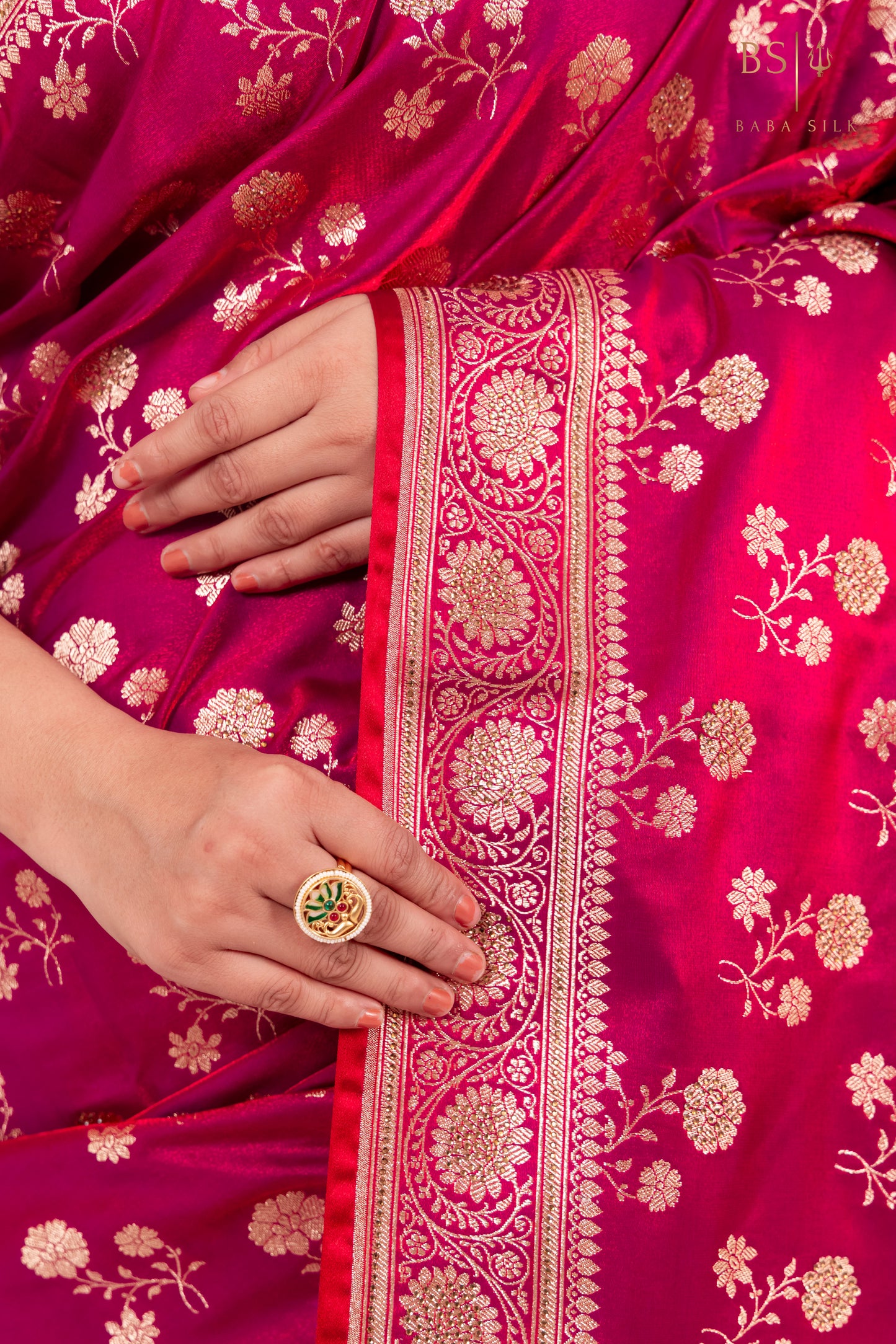 Bright Pink Jaal with swarovski Banarasi Silk Saree