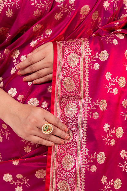 Bright Pink Jaal with swarovski Banarasi Silk Saree