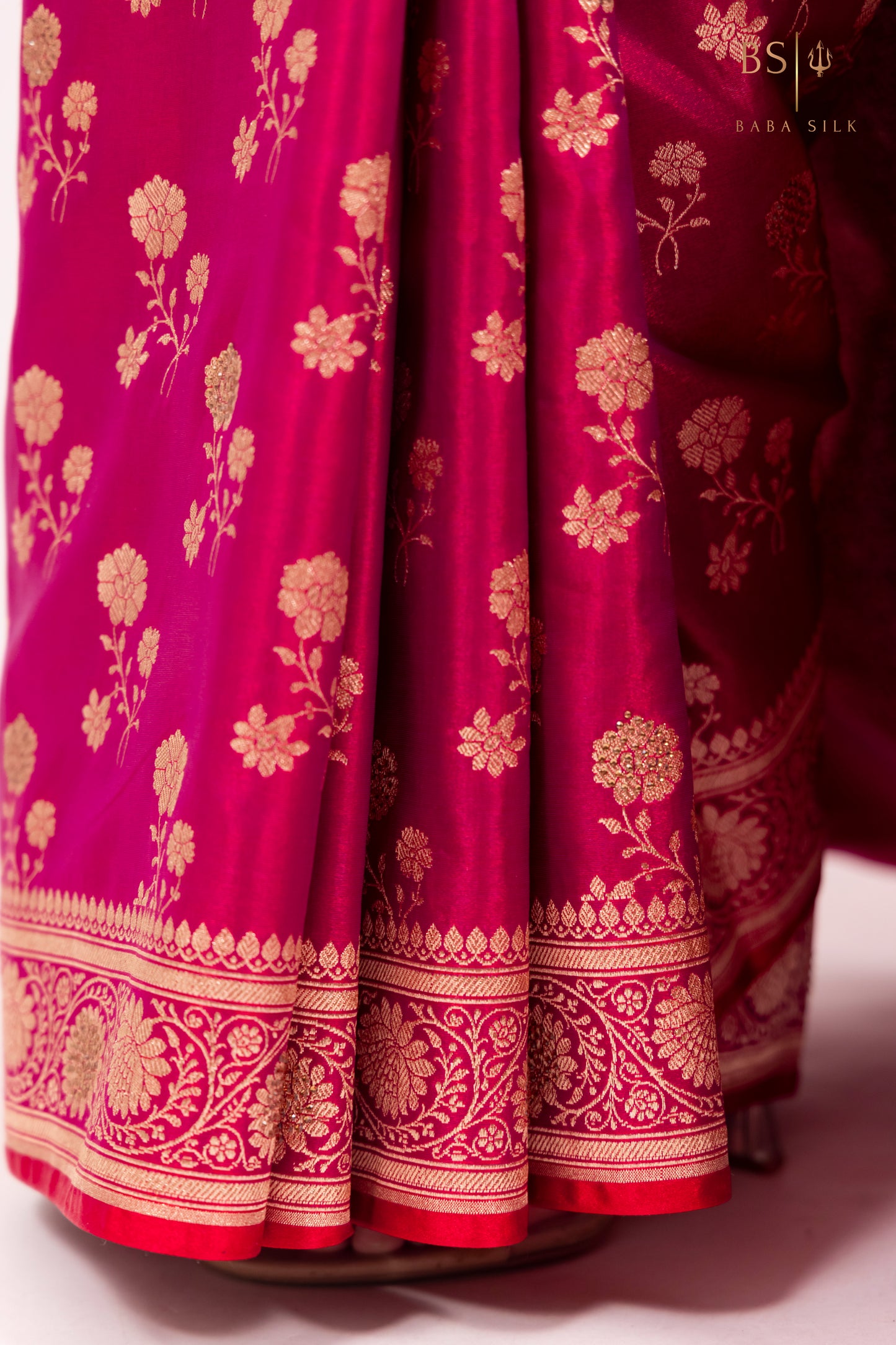 Bright Pink Jaal with swarovski Banarasi Silk Saree