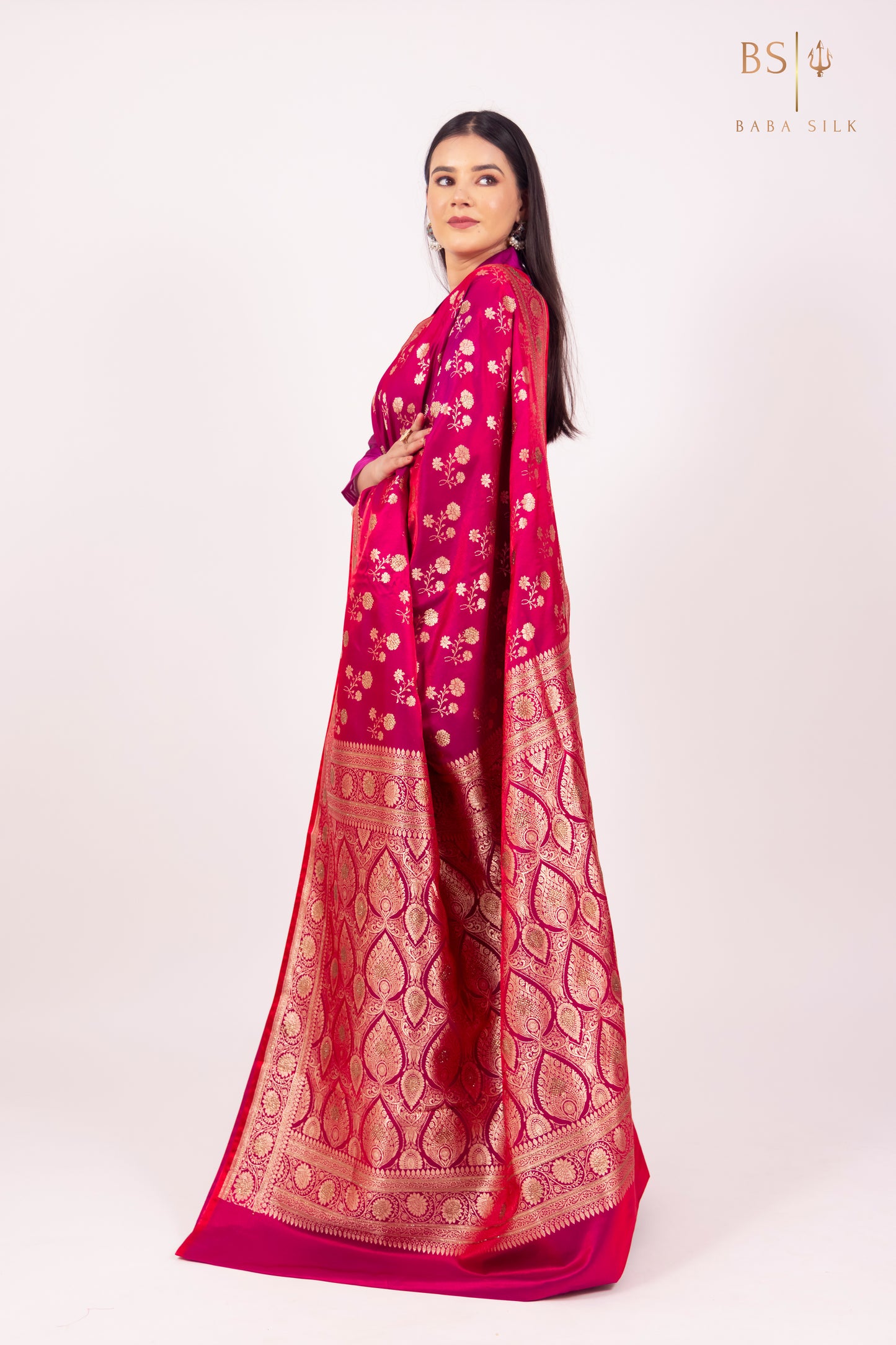 Bright Pink Jaal with swarovski Banarasi Silk Saree