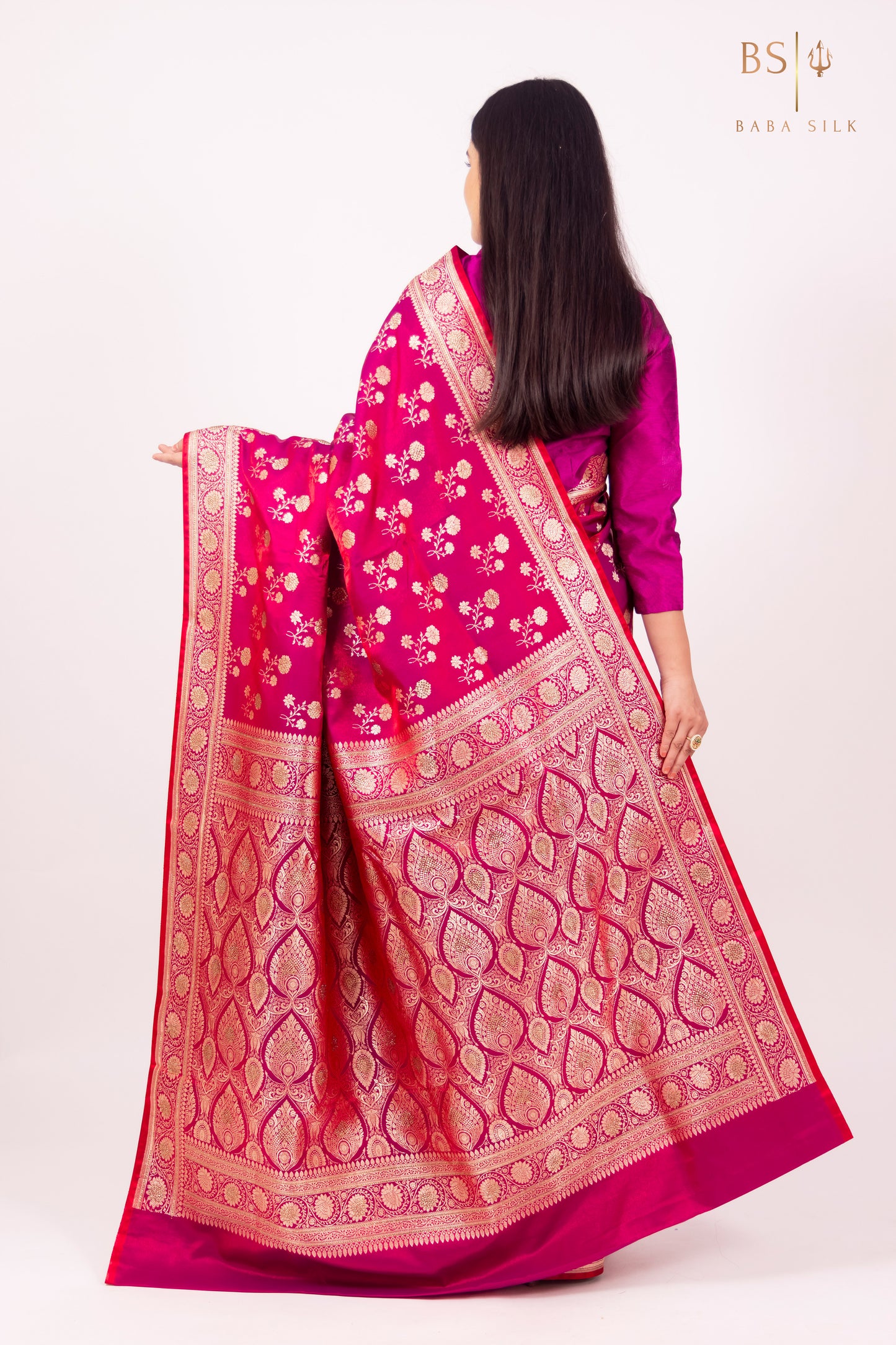Bright Pink Jaal with swarovski Banarasi Silk Saree