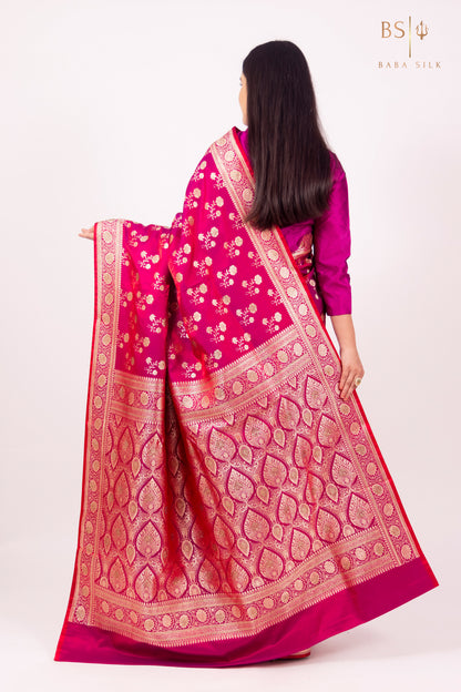 Bright Pink Jaal with swarovski Banarasi Silk Saree