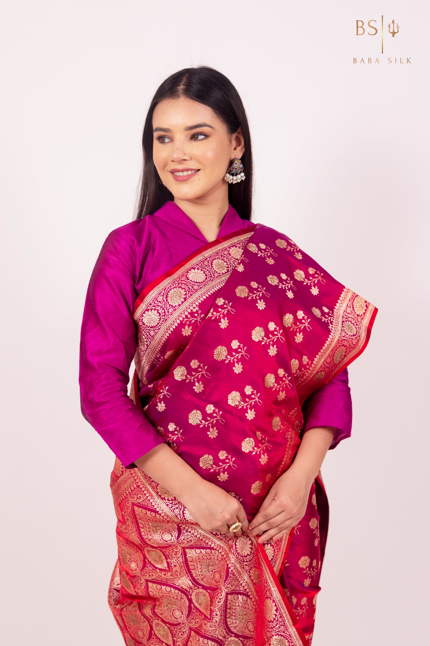 Bright Pink Jaal with swarovski Banarasi Silk Saree