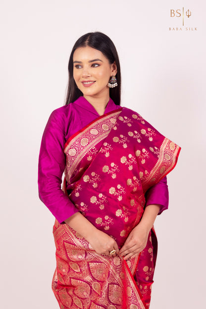 Bright Pink Jaal with swarovski Banarasi Silk Saree
