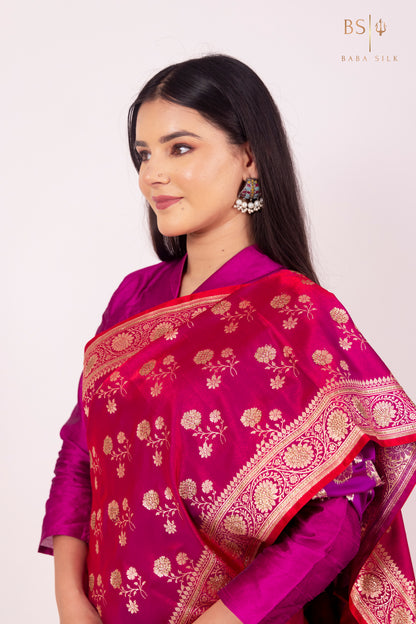 Bright Pink Jaal with swarovski Banarasi Silk Saree